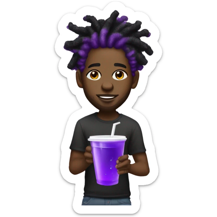 black young man with purple dreads and tattoos on face big diamond earrings and he’s holding a styrofoam cup of purple liquid sticker