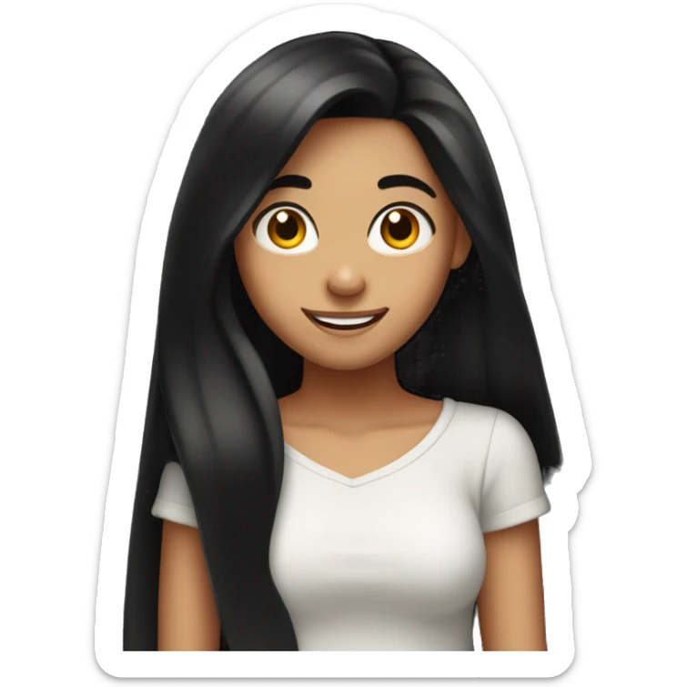 Girl with long black hair and heart eyes very happy, showing only her head sticker