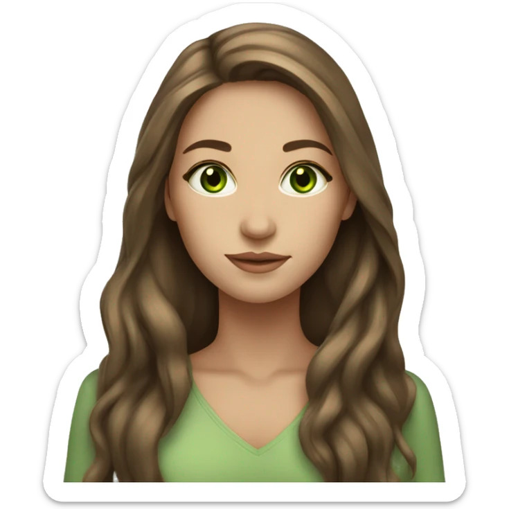 beautiful woman long brown hair green eyes beige skin sticker