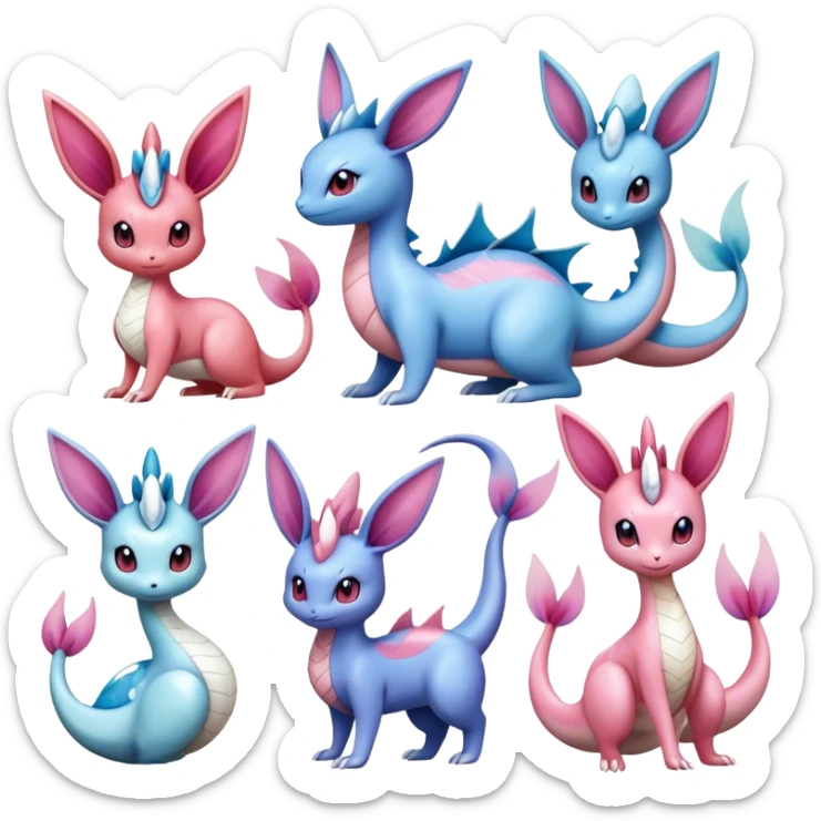 Milotic-Sylveon-Espeon-Vaporeon-Dragonair-Pokémon full body sticker