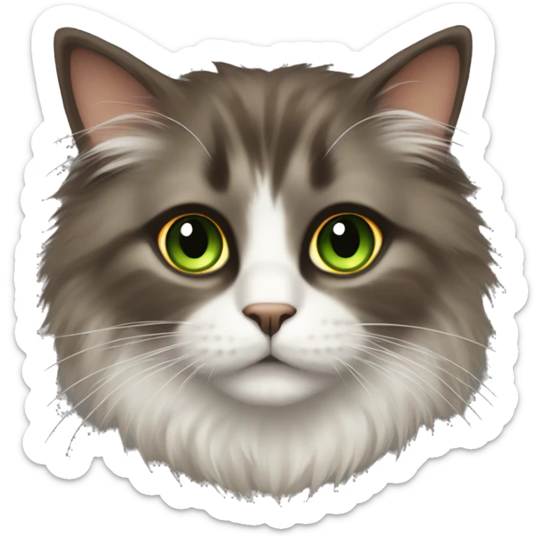 Fluffy cat with darker brown fur with a bit of orange and green eyes  sticker
