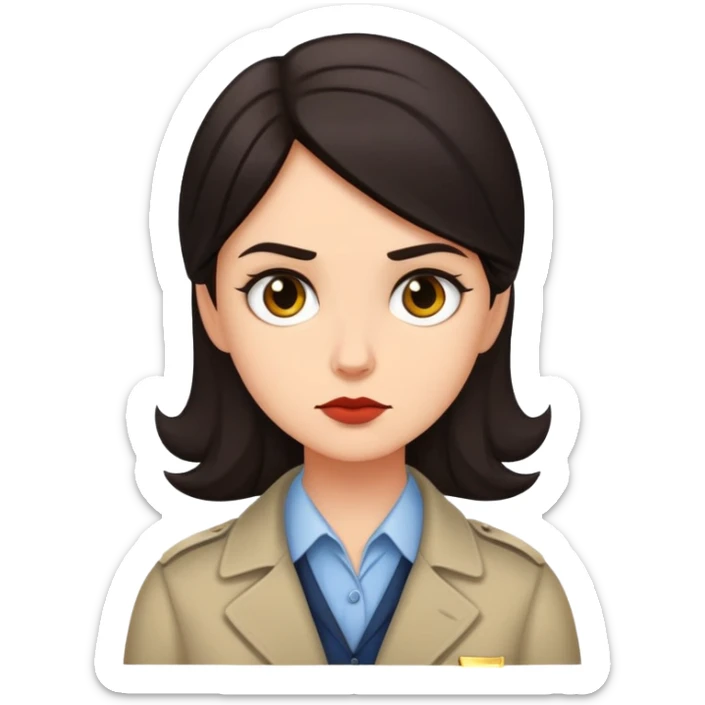 Pip from A Good Girl's Guide to Murder, modern emoji-style portrait, dark hair, thoughtful expression, detective vibe sticker
