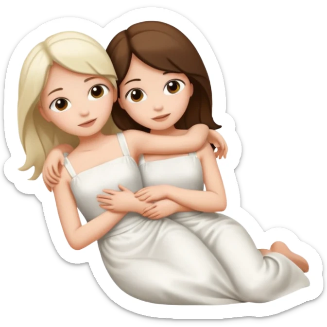 two girls lying on top of each other wrapped around each other sticker
