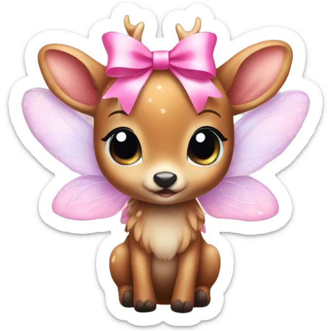 baby deer with fairy wings and a pink bow around its neck  sticker