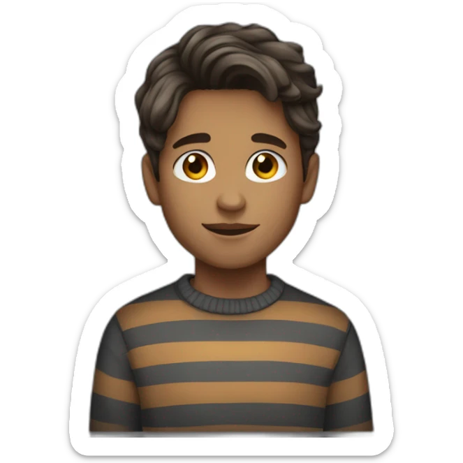 teenager boy brown long wavy hair and dark gray striped sweater sticker