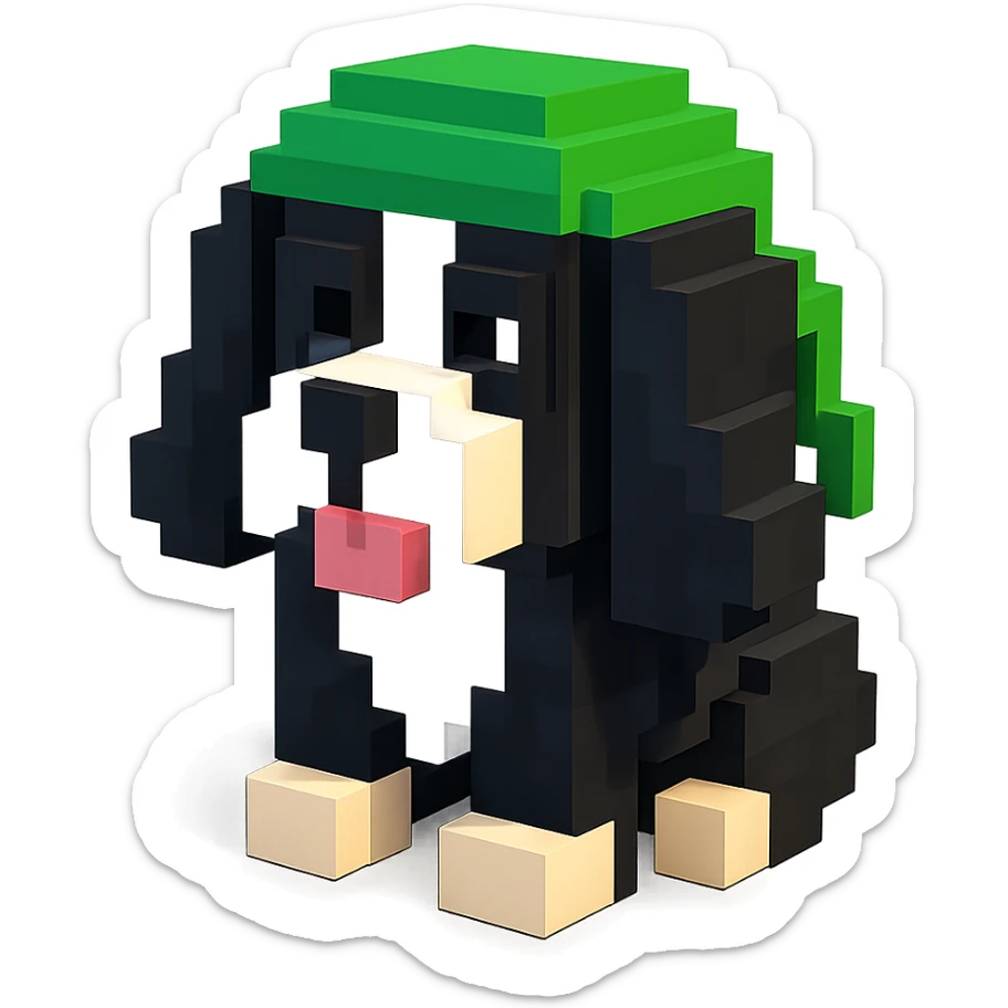 A black and white Russian Cocker Spaniel puppy wearing a green durag, facing forward sticker