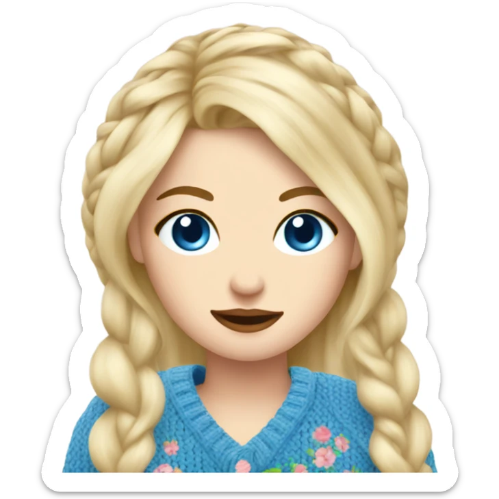 beautiful finnish blond hair woman with blue eyes knitting floral  sticker