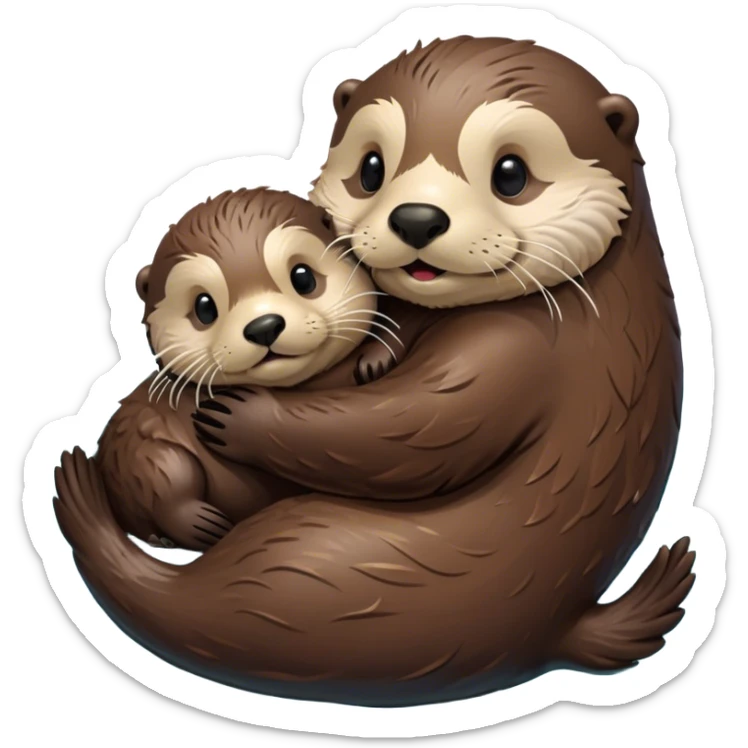 Disney-style, sea otter mom and sea otter pup snuggling floating in the water  sticker