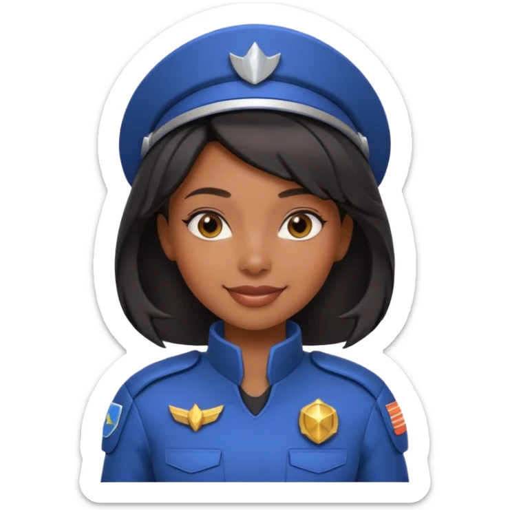 cute Black female spaceship captain portrait, head and shoulders only, futuristic uniform, captain badge, confident expression, 3D cartoon, mobile game icon style, clean background, no text, no watermark sticker