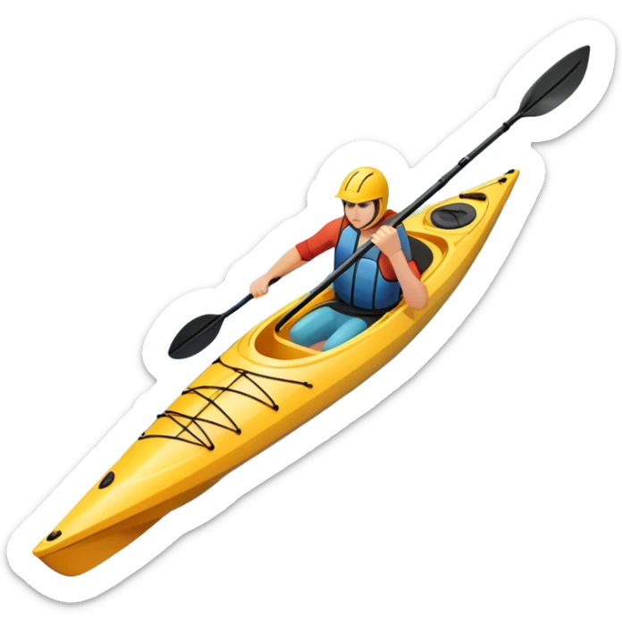 An icon showing a close-up of a sleek kayak with double-bladed paddles gliding through water. Splashes surround the boat as it cuts across a calm surface, symbolizing speed and focus. Transparent background emphasizes the dynamic and personal nature of kayak paddling. sticker
