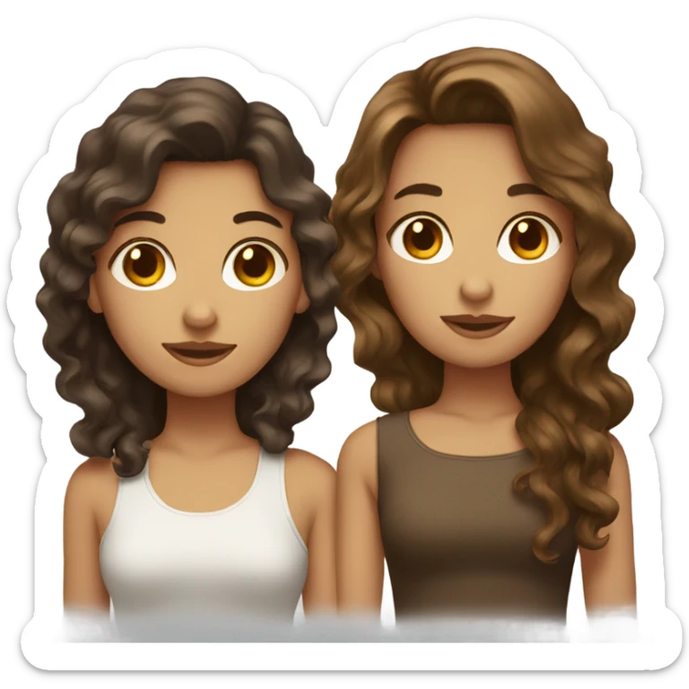 Two girls with straight brown and wavy hair sticker