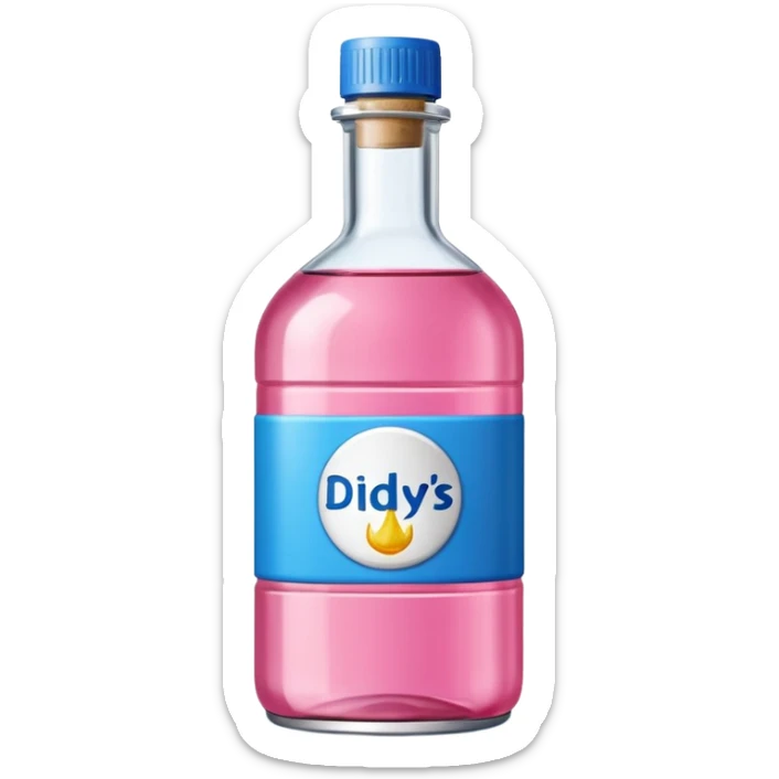 bottle of oil blue top pink outside with logo that says Diddys Oil sticker