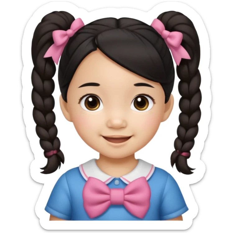 mixed toddler girl asian and american with bow pigtails, dark brown/black hair with big brown eyes sticker