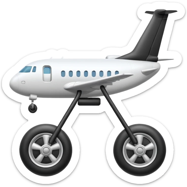 Emoji-style airplane landing gear with a single inflated, puffy wheel and a strut, cartoon-like, 3D, soft rounded shapes, clean lines, isolated on white background, minimal shading, emoji aesthetic sticker