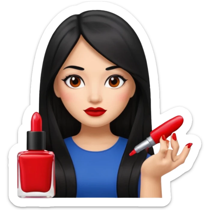 latina girl with straight long hair thats black memoji with nail sticker