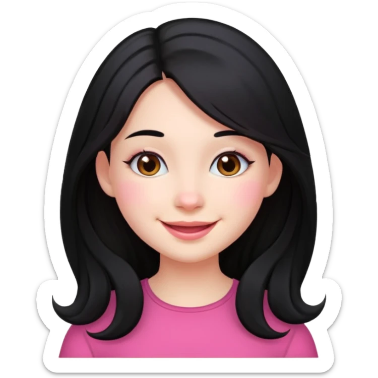 Clean girl long and black Hair and pink Cheek sticker
