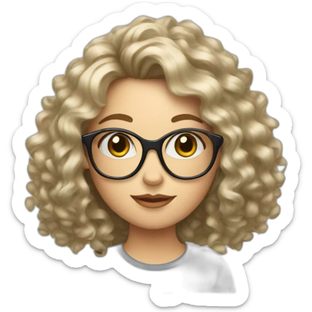 White girl with curtain fringe, curly hair and glasses sticker