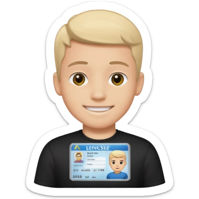 driving license of ipretty bratz emoji of a boy with a black tee sticker