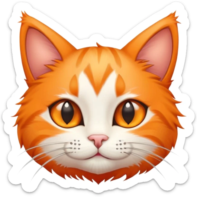 round planet with orange cat fur texture, cute pointy cat ears, and adorable cat face with whiskers sticker