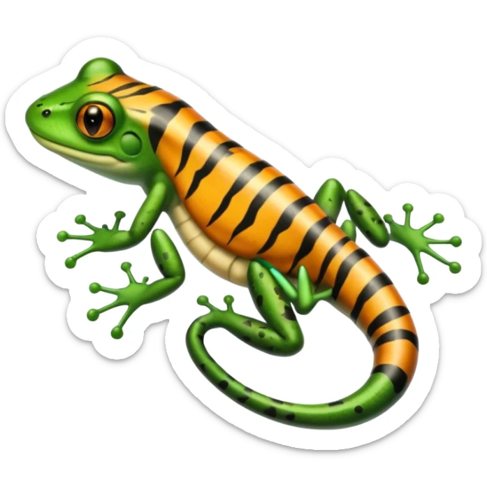 Frog with tiger body and scorpion tail and with mullet hairstyle sticker