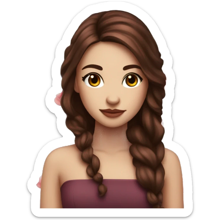 Beautiful, rose, red, flowers in hair, long dark brown hair, white fair skin sticker