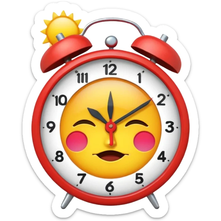 party, alarm clock, sunset MORE SUNSET. SLEEPY. Don't put a person there. Default emoji face sticker