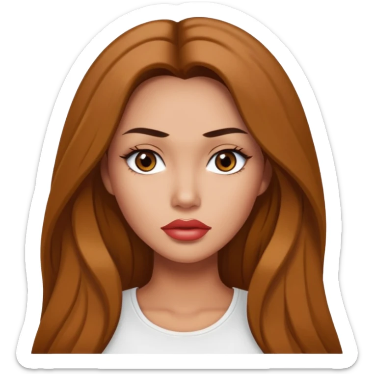 Fashion model emoji, tan-skinned woman with monolid eyes, full lips, long hair, white top, inspired by Megan Fox sticker