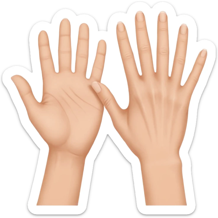 Deux mains côte à côte : la gauche lève l’index et le majeur, la droite l’annulaire et l’auriculaire. Les autres doigts sont repliés, pouces vers l’extérieur. sticker