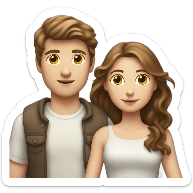 White Boy with brown hair holding a white girl with brown hair in his arms sticker