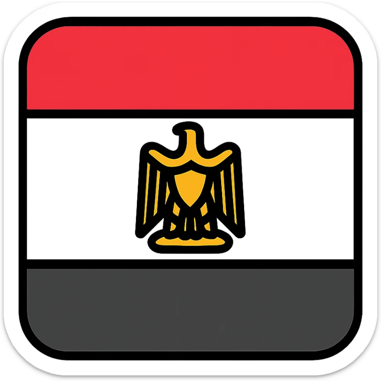 the flag of Egypt, flat design, clear red, white, and black stripes, golden eagle emblem in the center, no text sticker