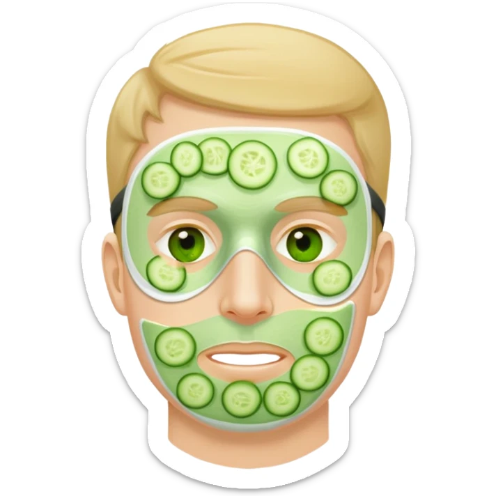 white man with a green facial mask and cucumber slices on eyes sticker