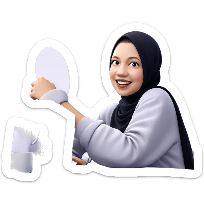 smiling girl at table sticker