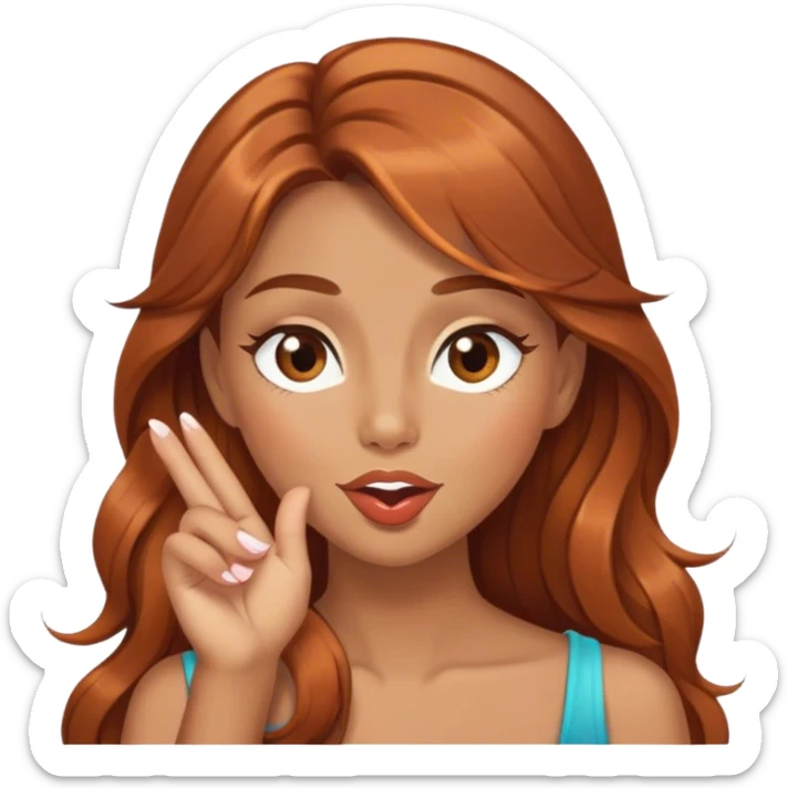 Girl with long brown copper hair, brow eyes, blowing a kiss and winking sticker