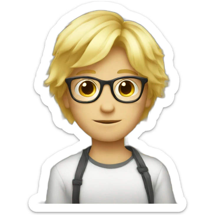Blondie Boy with hug hair wearing glasses and blink one eye sticker