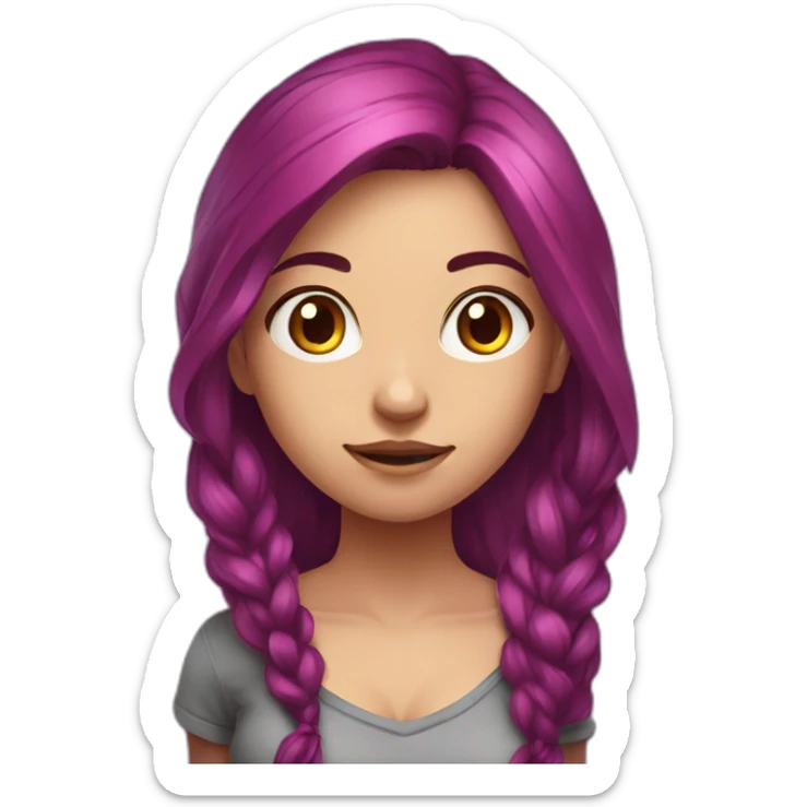 gamer girl with long red and purple hair playing game sticker