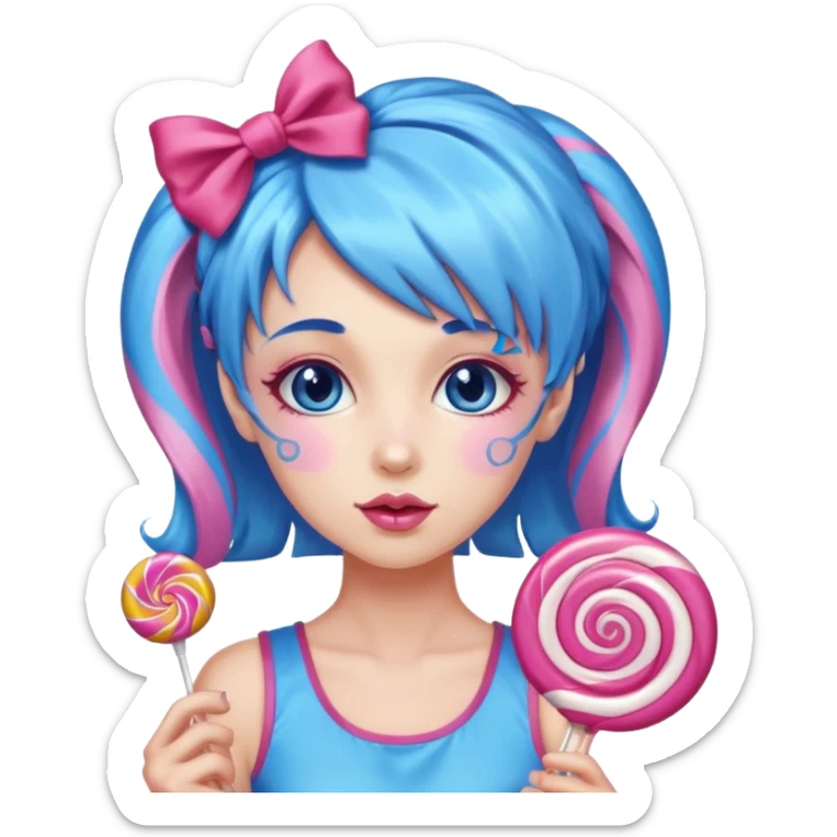 candy girl from candyland blue pink mixed candy hair with ribbon and  sticker