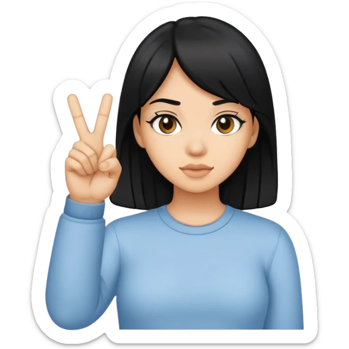 Light tan skin girl with black hair holding the middle finger sticker