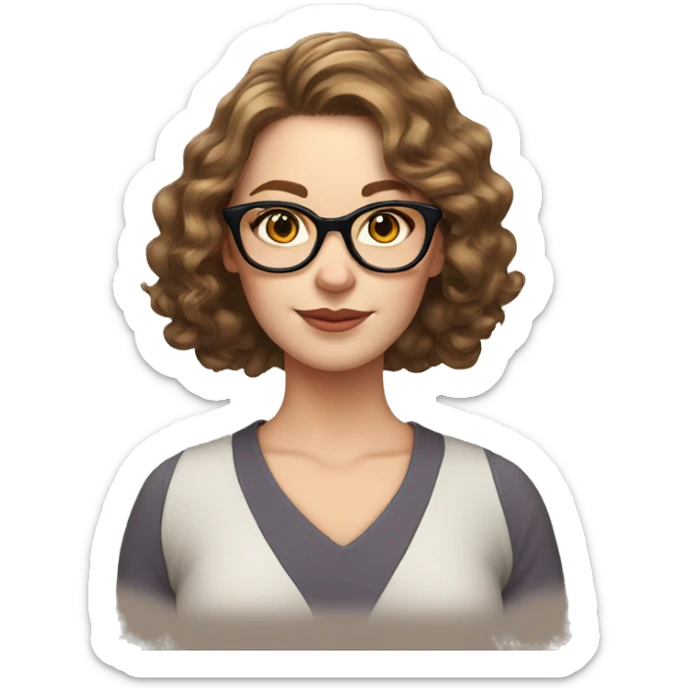 white woman, brown hair, cat eye spectacles, wavy hair sticker
