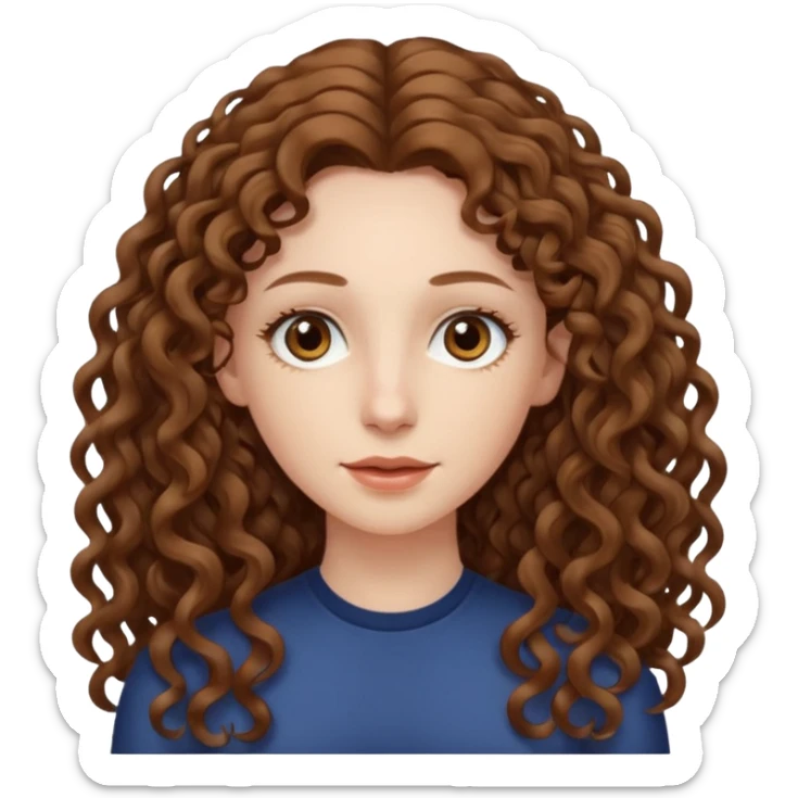 pale woman with brown curly very long hair, middle part. the hair is very long and very thin sticker