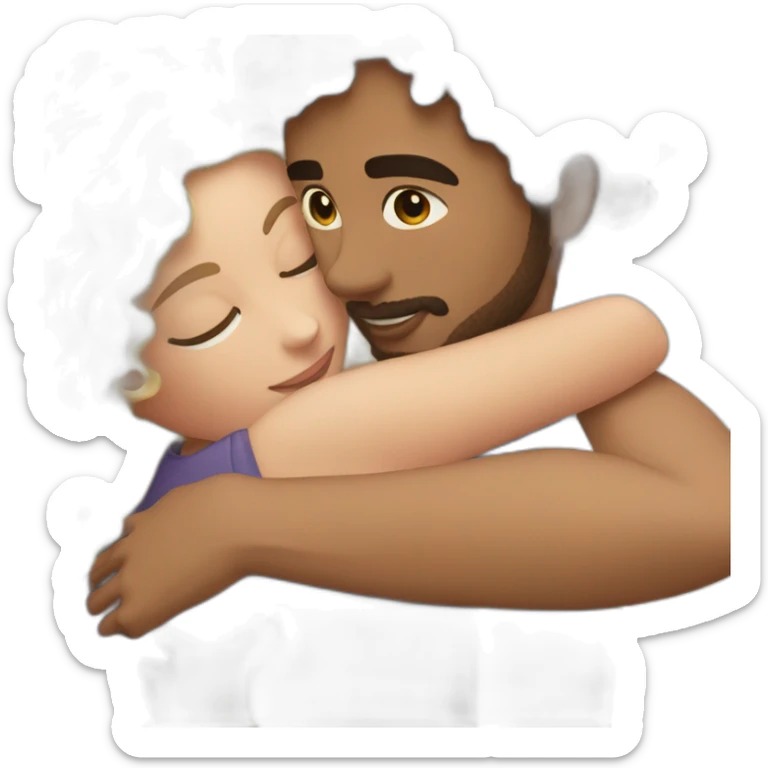 Light skin man with dark curly hair hugging a blonde curvy woman sticker