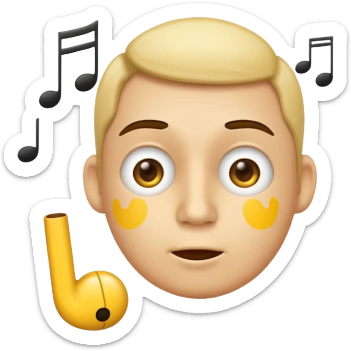 yellow face emoji whistling with music notes coming out its mouth and side-eyeing sticker
