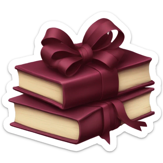 burgundy books stacked up and tied together by a burgundy bow sticker