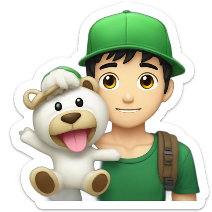 Fernanfloo con gorra de luigui y una rana de peluche sentada en su hombro sticker