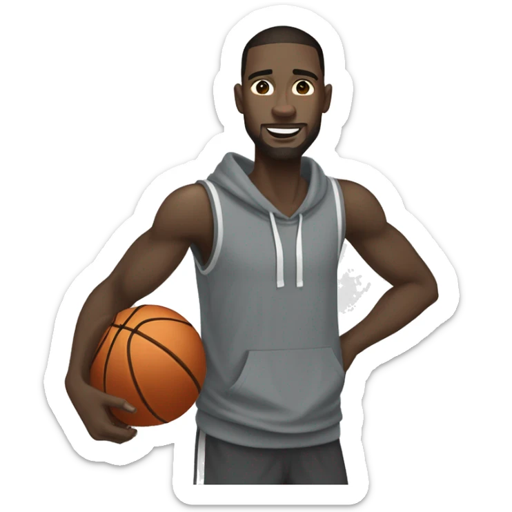 tall pale skinned man with dark hair wearing gray hoodie dunking a basketball sticker