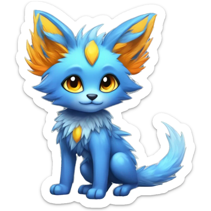 Anthro-Edgy-Cool-Blue-Orange-Yellow-Contrast-Colors-Fantasy-Fur-Sona-Chibi-Shiny-Fakémon-Hybrid full body sticker