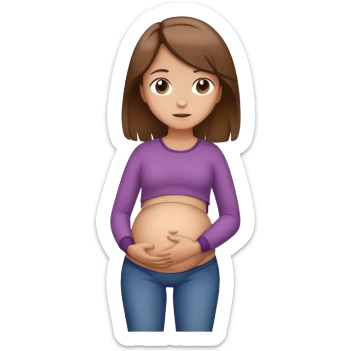 Girl with brown medium length hair with stomach ache full body  sticker