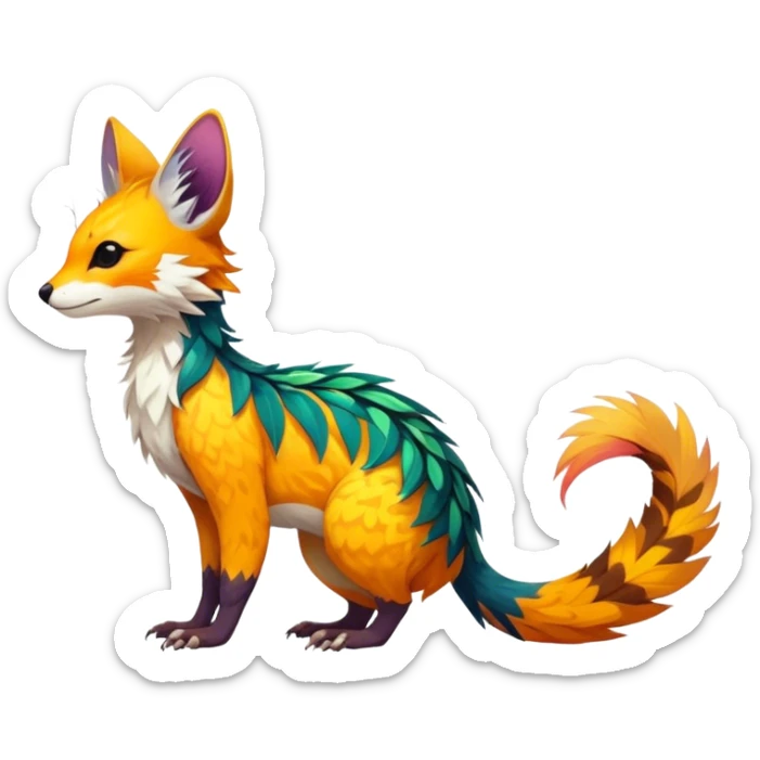 Feral Rare Fantasy vibrant colorful tropical Vernid-Trico-species by LiLaiRa, random markings, tufted tail, tufted ears, full body sticker