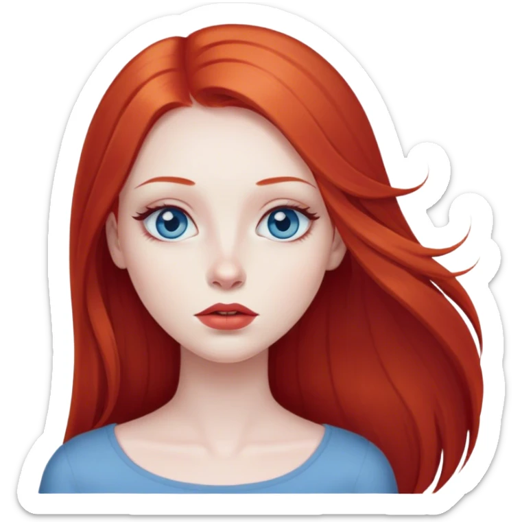 Girl, very pale white, long straight red hair, blue eyes, full lips sticker