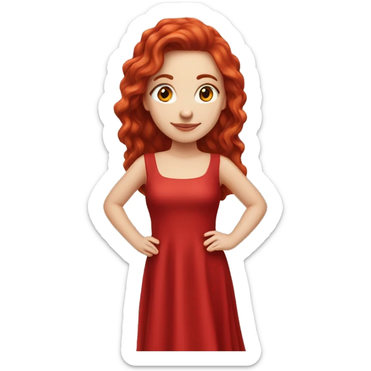 Fair-skin-elegant-girl-in-red-long-dress-with-long-red-hair sticker
