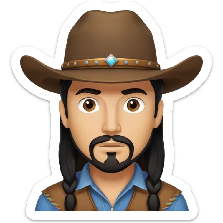 Cowboy with black, long hair, brown eyes, tan skin and light black goatee ￼ sticker